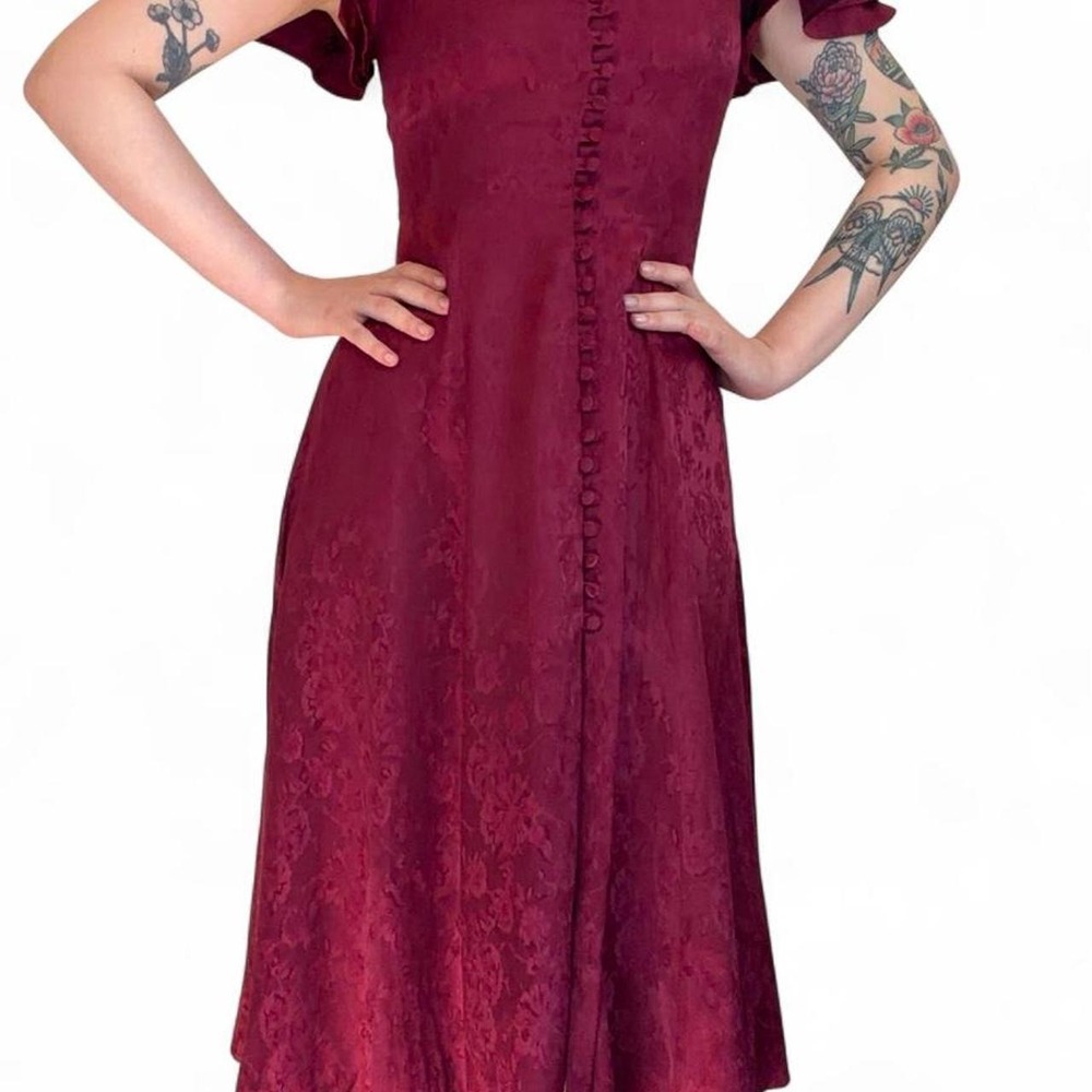 Vintage 80s Whimsigoth Burgundy Corset Dress - Picture 6 of 8